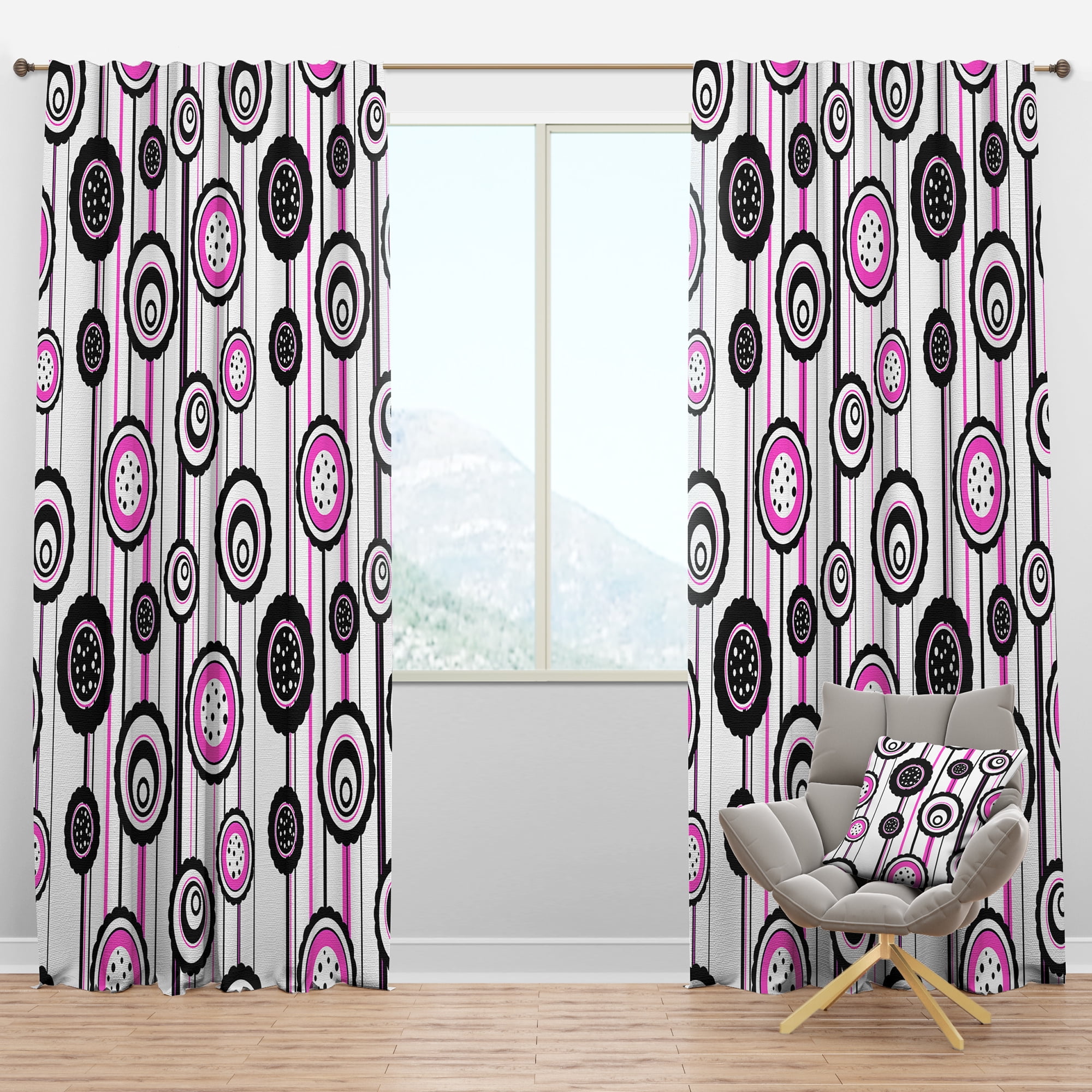 Designart 'Circular Retro Pattern' Mid-Century Modern Blackout Curtain Panel