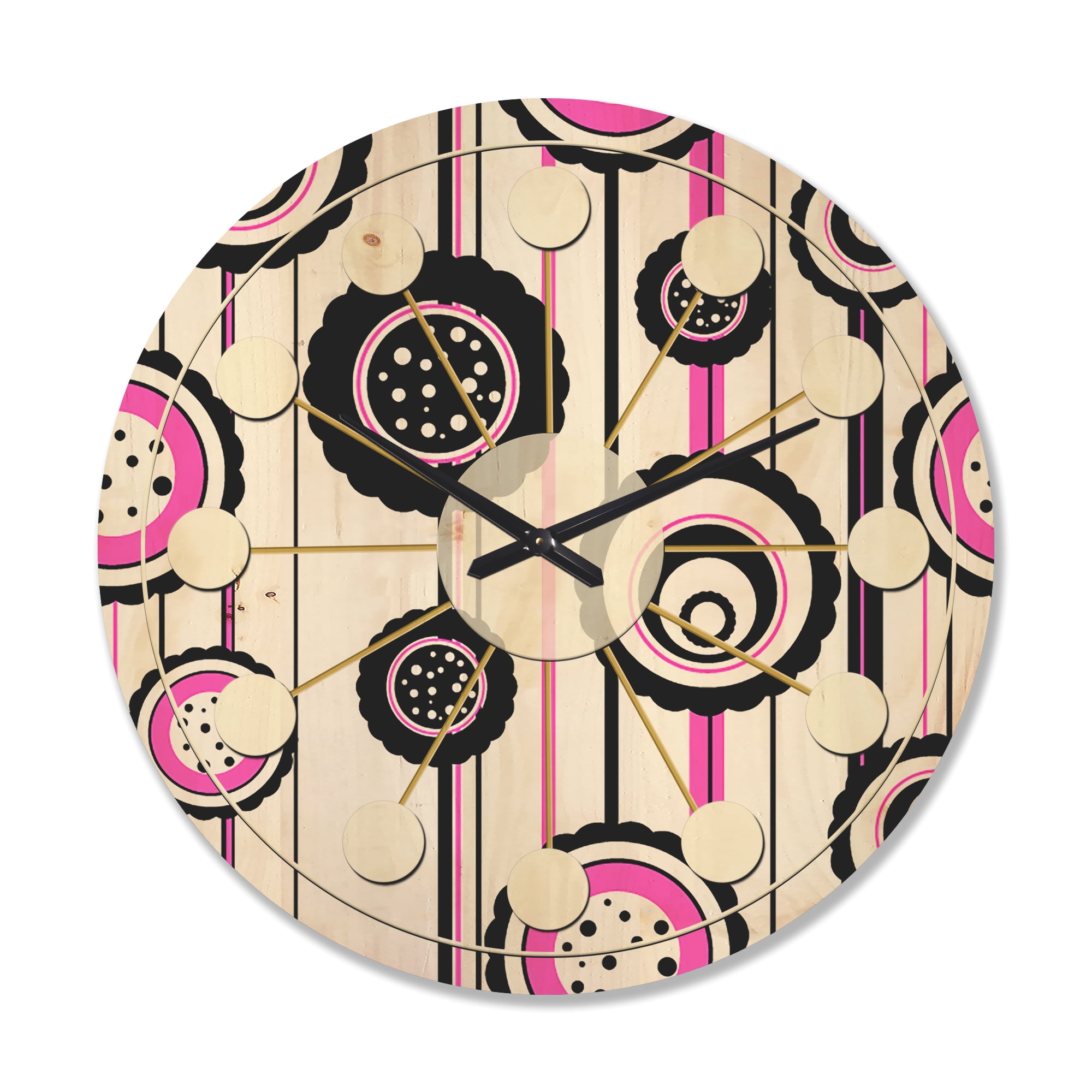 Designart 'Circular Retro Pattern' Mid-Century Modern Wood Wall Clock