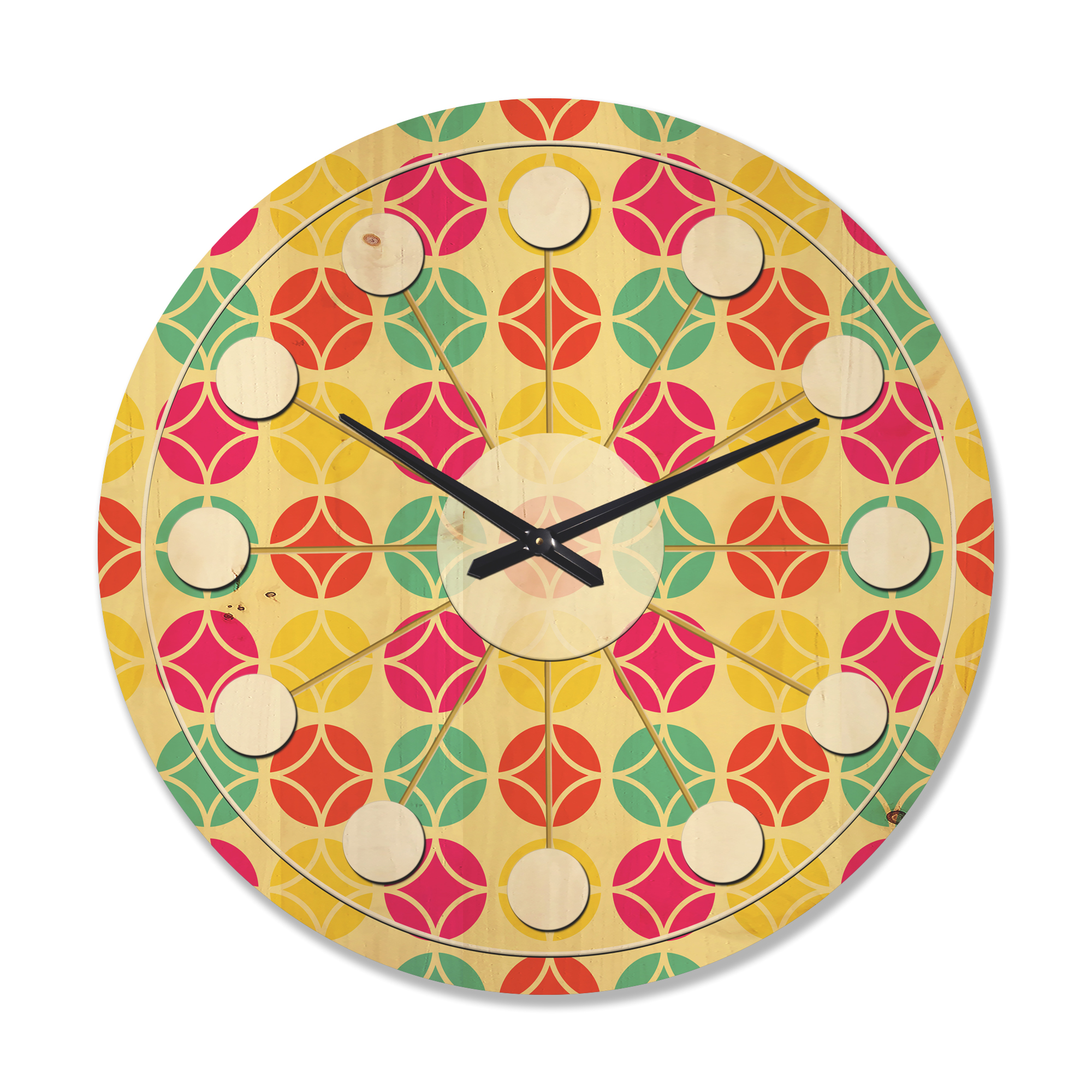 Designart 'Circular Retro Pattern VII' Mid-Century Modern Wood Wall Clock