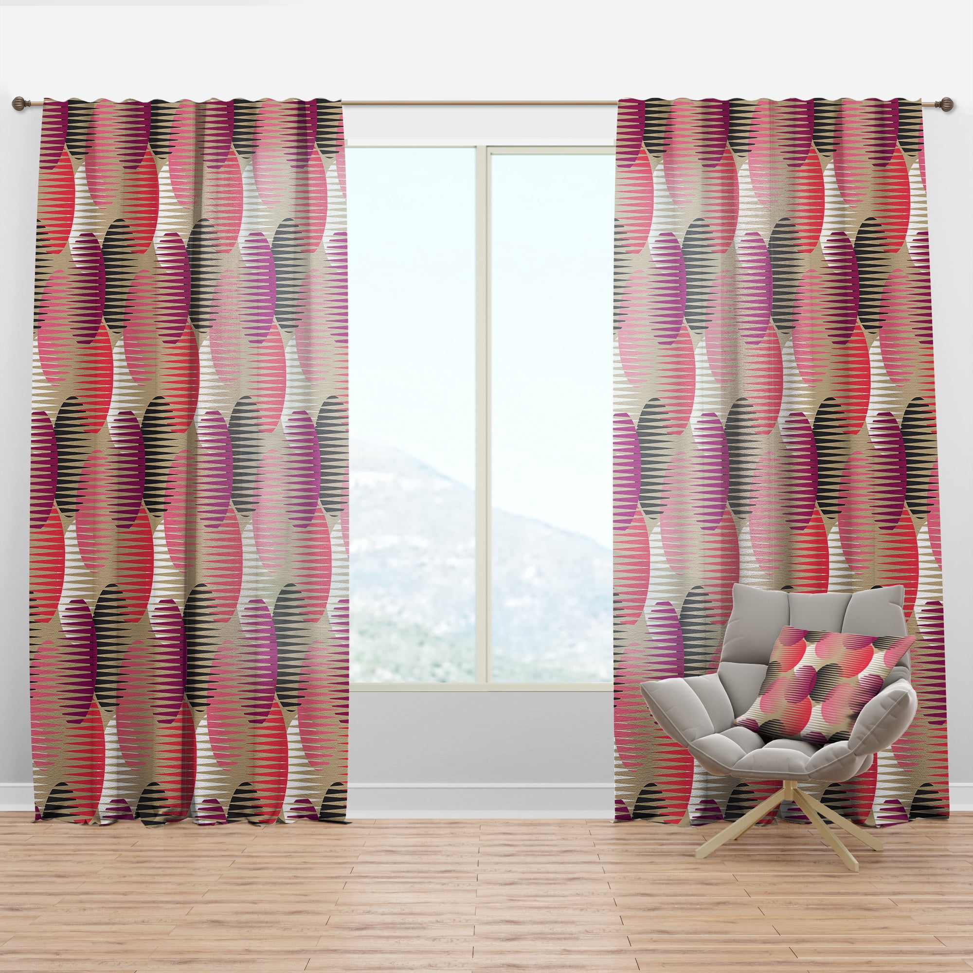 Designart 'Circular Retro Pattern VIII' Mid-Century Modern Curtain Panel