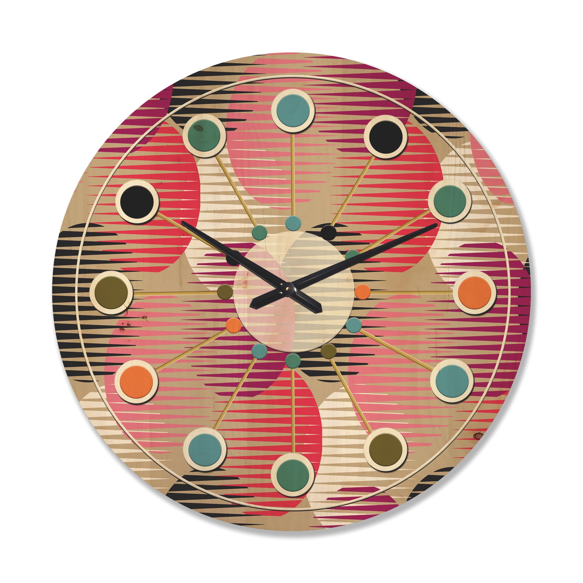 Designart 'Circular Retro Pattern VIII' Mid-Century Modern Wood Wall Clock