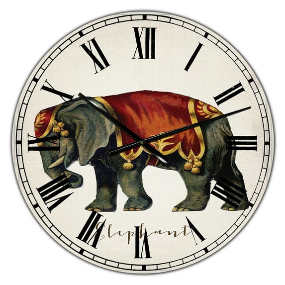 Designart 'Circus Animals Elephant' Large Cottage Wall Clock