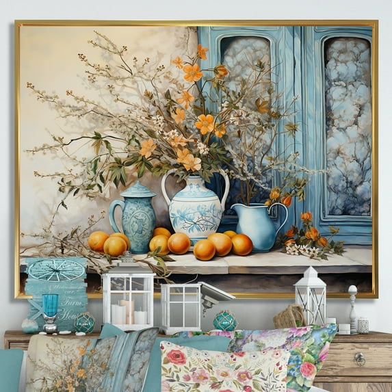 Designart "Citrus Charm In Country Floral Vase" Flowers Floater Framed Wall Art Living Room