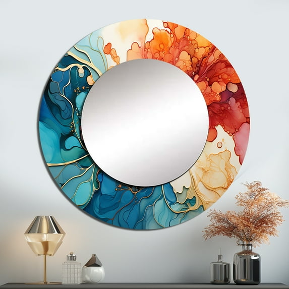 Designart "Citrus Soda Blend" Soda Rund Mirror For Wall Decor - Large Orange Round Print Mirror - Round Traditional Mirror - Wall Mounted Round Large Mirror - 29" x 29"