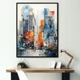 thumbnail image 1 of Designart "City Building Skyscrapers in Blue and Orange Minimalism" Architecture Framed Wall Art - Industrial Blue Skyscrapers Entryway Framed Wall Art Print, 1 of 6