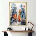 thumbnail image 1 of Designart "City Building Skyscrapers in Blue and Orange Minimalism" Architecture Framed Wall Art - Industrial Blue Skyscrapers Entryway Framed Wall Art Print, 1 of 6