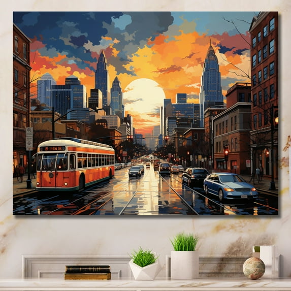Designart "City Charlotte composition II" Cityscapes Canvas Wall Art