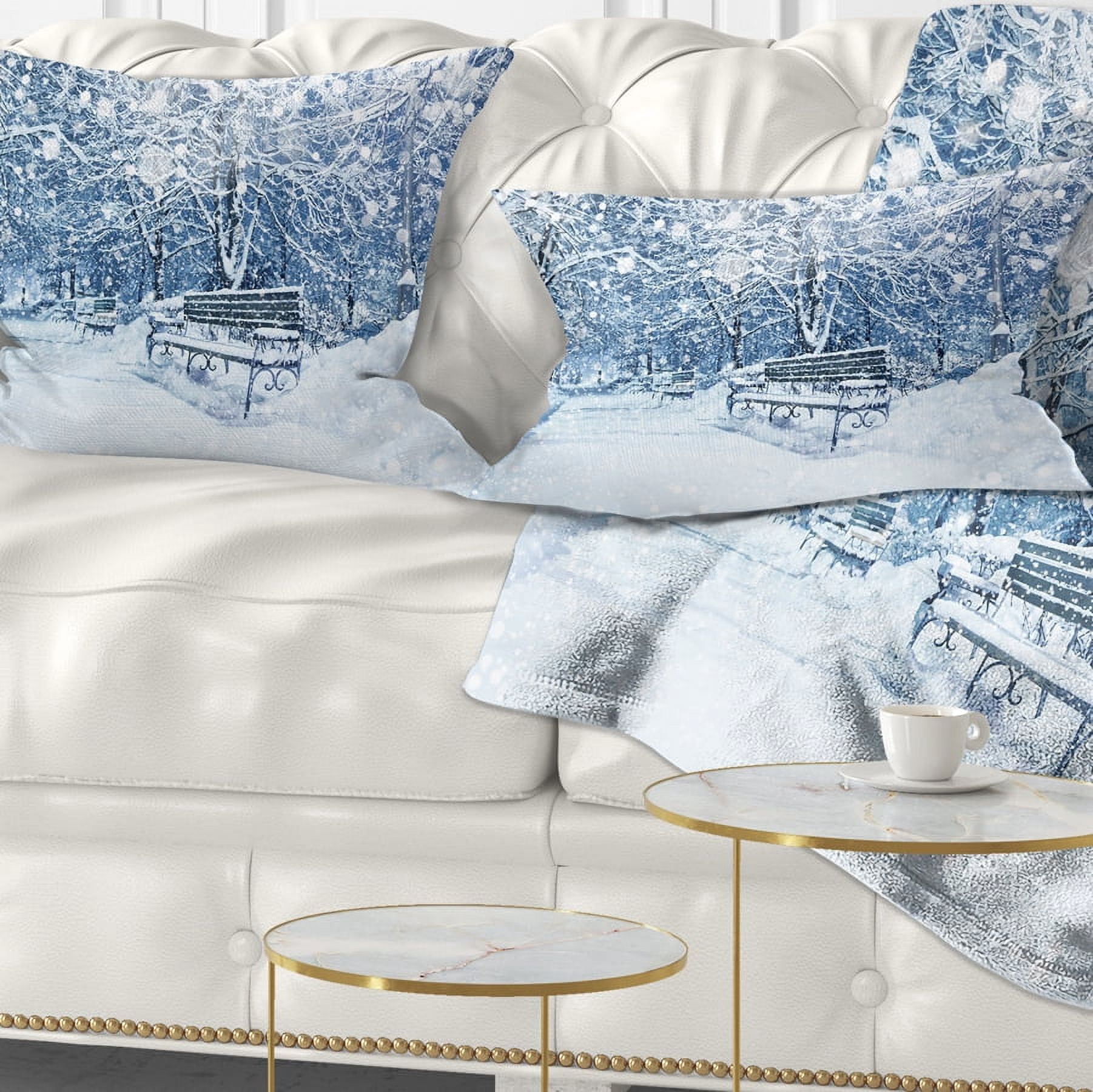 Designart City Covered with Snow - Landscape Printed Throw Pillow - 12x20