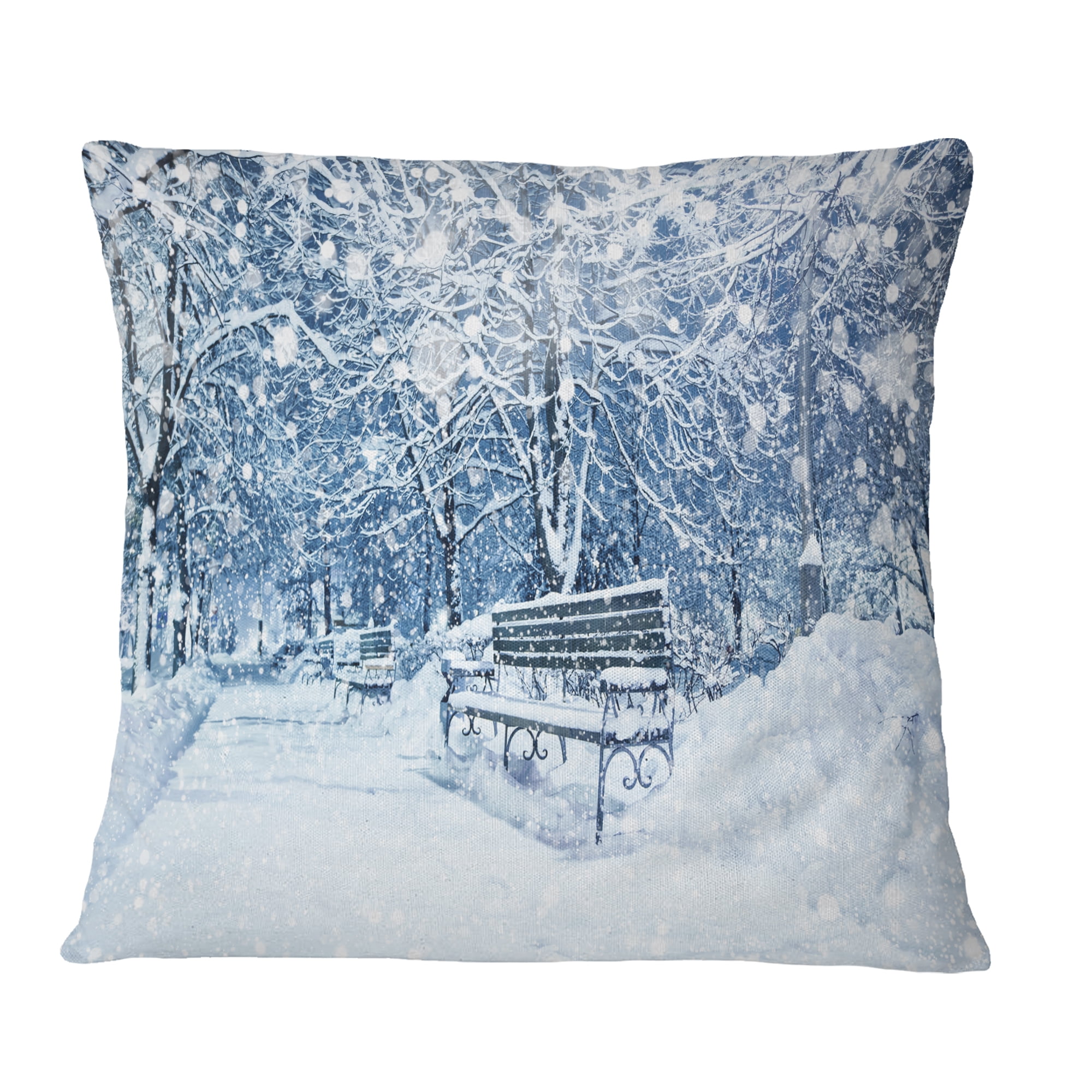 Designart City Covered with Snow - Landscape Printed Throw Pillow - 16x16