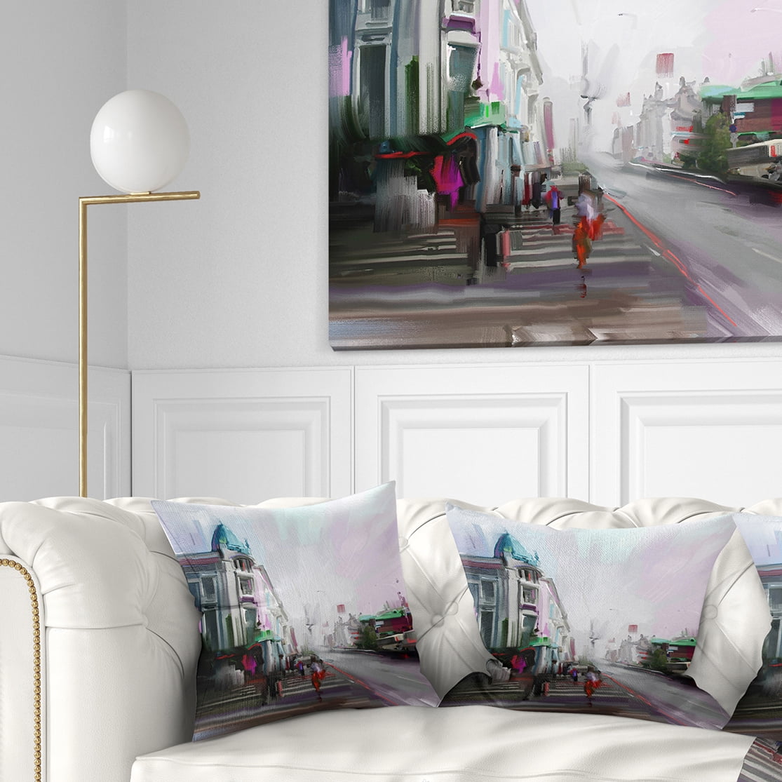 Designart City Street - Cityscape Throw Pillow - 18x18