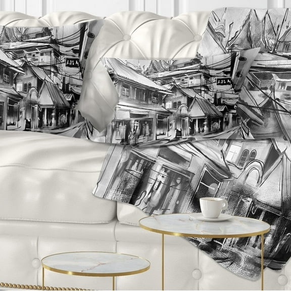 Designart City Street Illustration - Cityscape Throw Pillow - 12x20