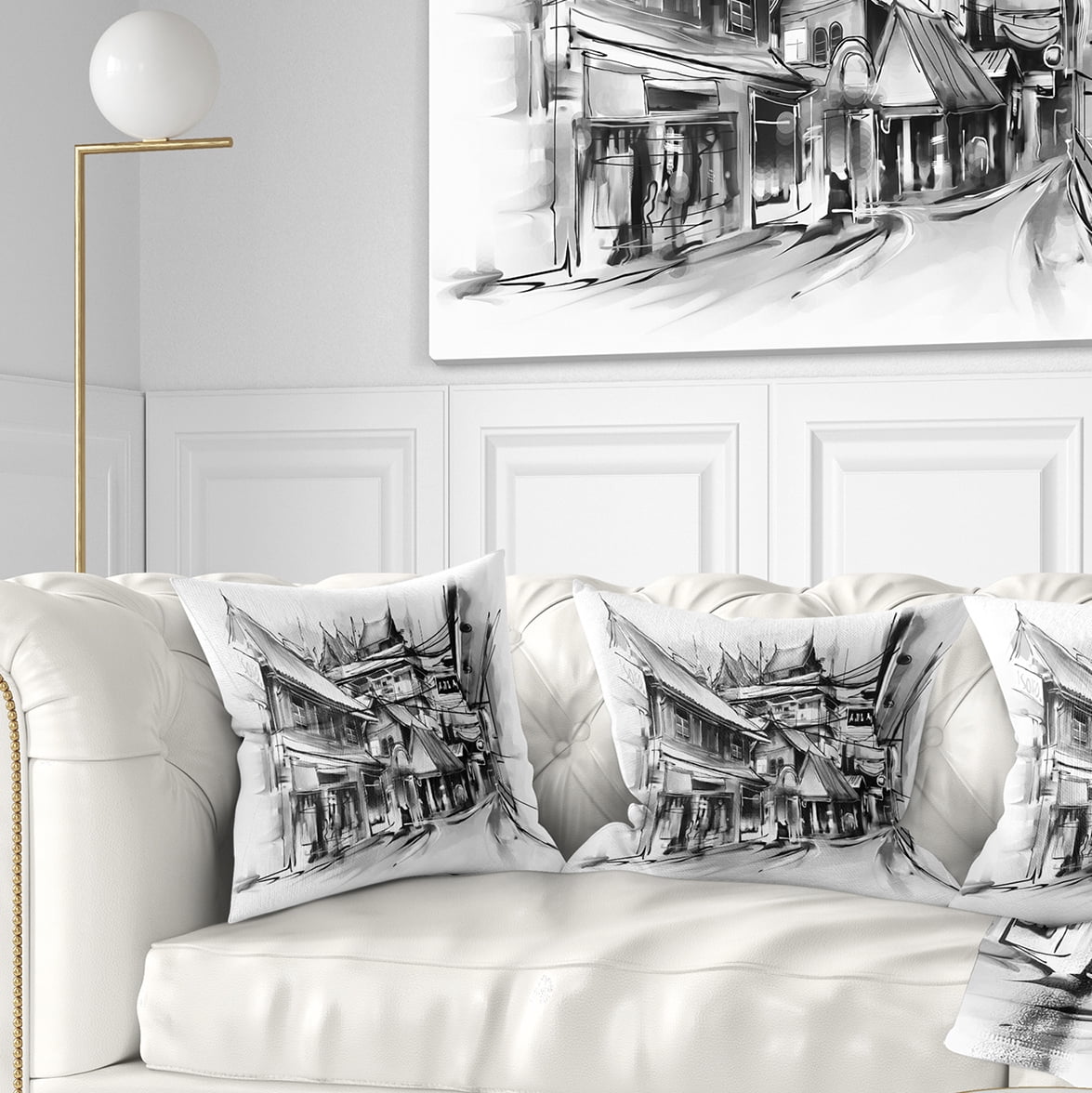 Designart City Street Illustration - Cityscape Throw Pillow - 16x16