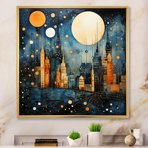 Designart "City Utopia IV" Abstract Collages Floater Framed Canvas Print