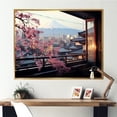 thumbnail image 1 of Designart "City View Serenity through Japan Window" Landscapes Framed Wall Art - Traditional Pink Japan Hallway Framed Wall Art Decor, 1 of 6