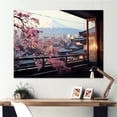 thumbnail image 1 of Designart "City View Serenity through Japan Window" Landscapes Wall Art - Traditional Pink Japan Living Room Canvas Art, 1 of 4