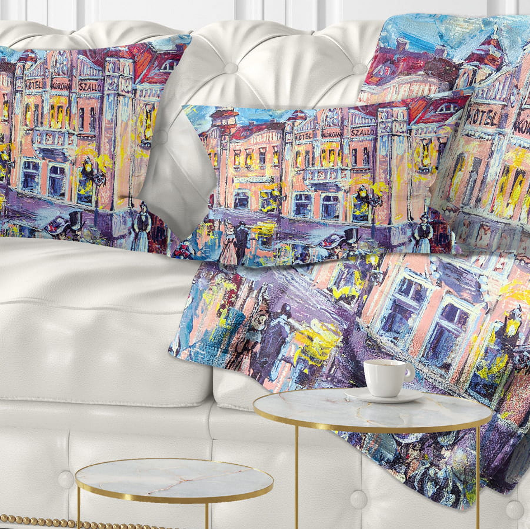 Designart City at Night with People - Cityscape Throw Pillow - 12x20