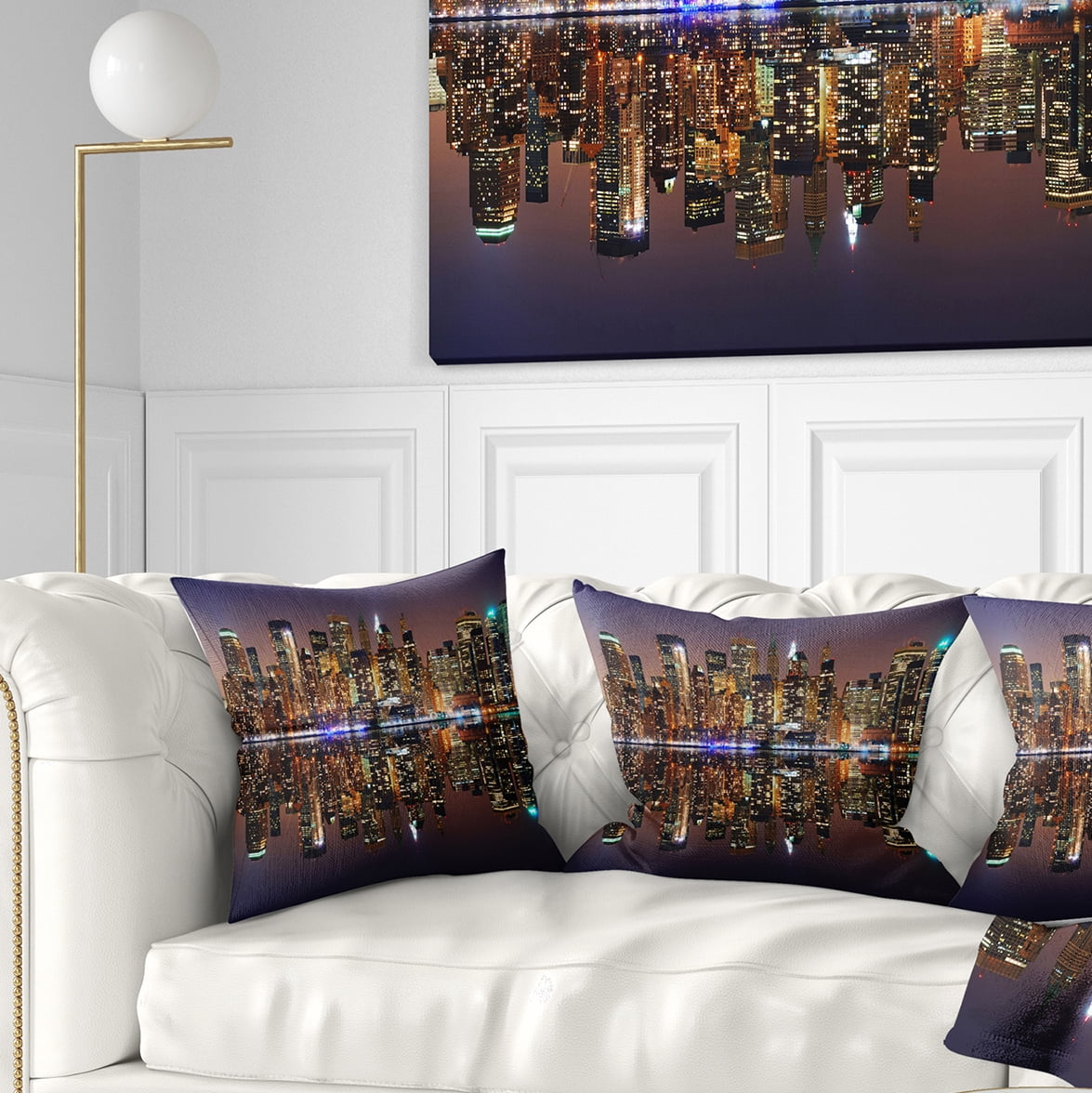 Designart City of Manhattan Panorama - Cityscape Photo Throw Pillow - 16x16