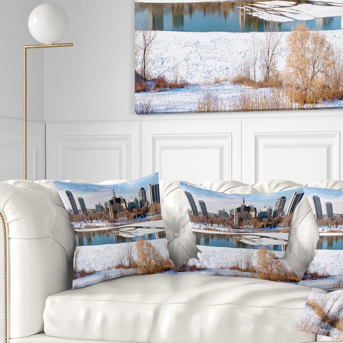 Designart City of Saskatoon Winter Panoramic - Landscape Printed Throw Pillow - 16x16
