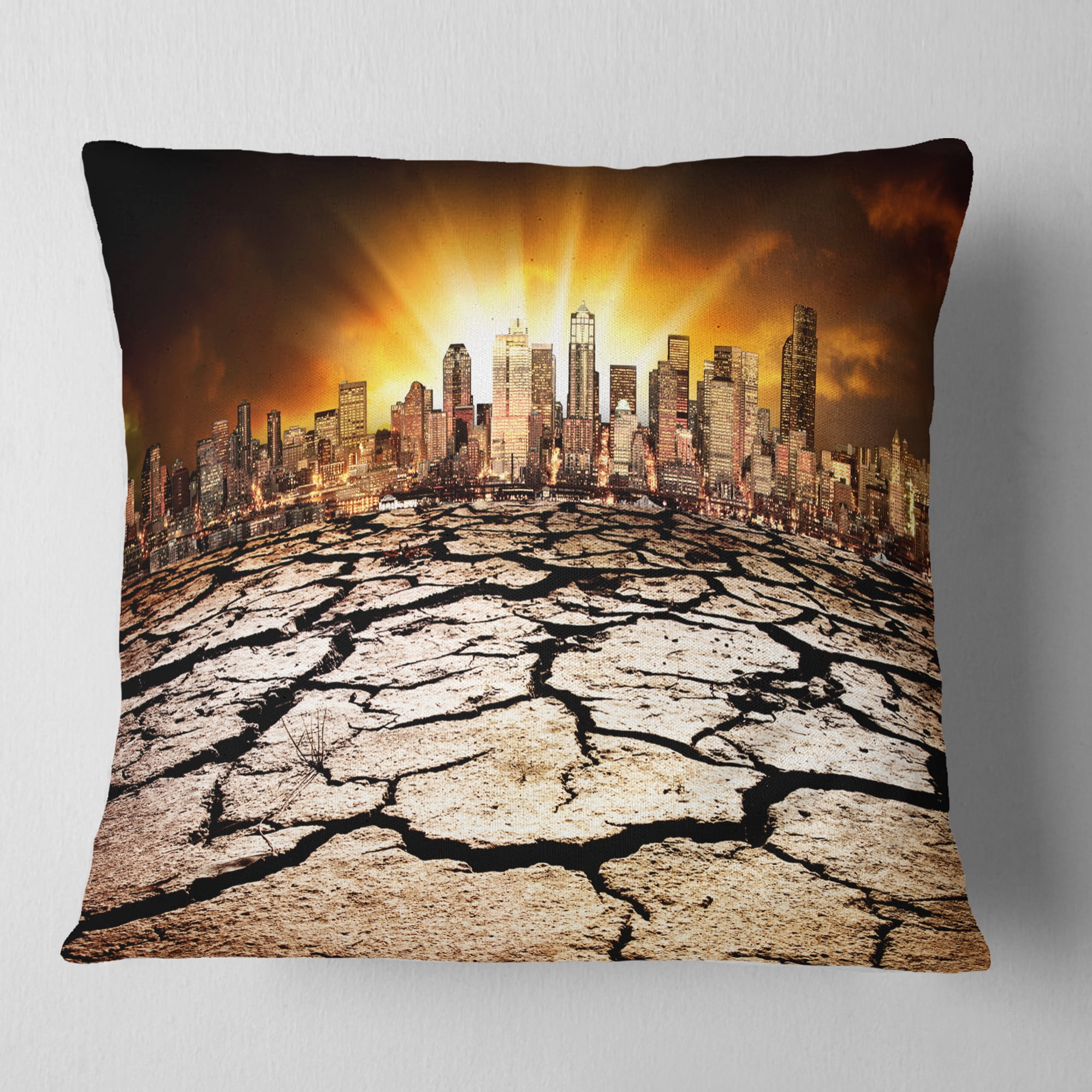 Designart City with Effect of Climate Change - Landscape Printed Throw Pillow - 18x18
