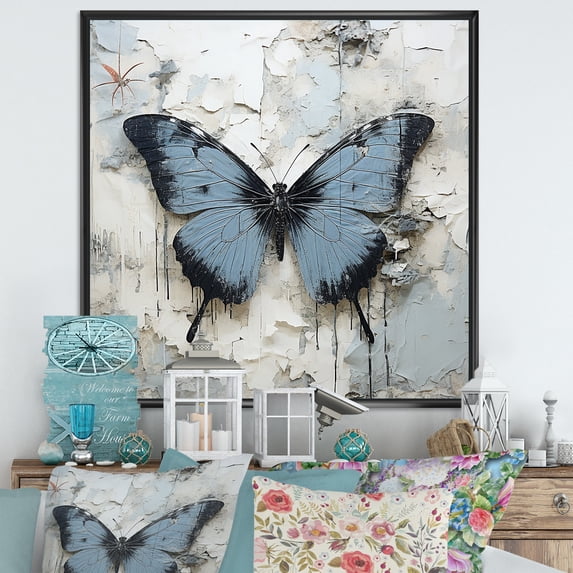 Designart "Cityscape Butterfly Street Art Highlights" Animals Butterfly Floater Framed Canvas Wall Art