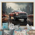 thumbnail image 1 of Designart "Cityscape Hauler Red Pickup Truck Adventure III" Transportation Floater Framed Wall Art Print, 1 of 7