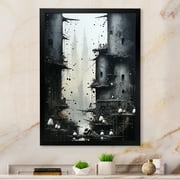 Designart "Cityscape In Industrial Gothic" Abstract Landscape Picture Framed Canvas Art Print