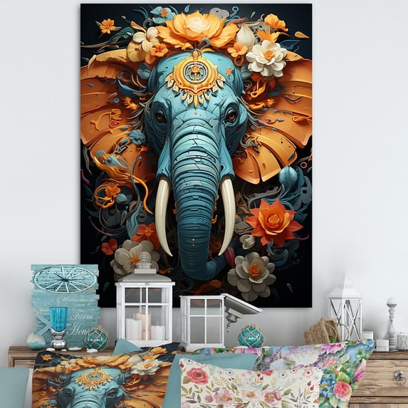 Designart "Cityscape Of Graffiti Pachyderms" Animals Elephant Canvas Art Print