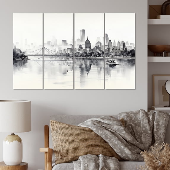 Designart "Cityscape Sketch Hong City painting II" Hong Kong Metal Wall Art Set