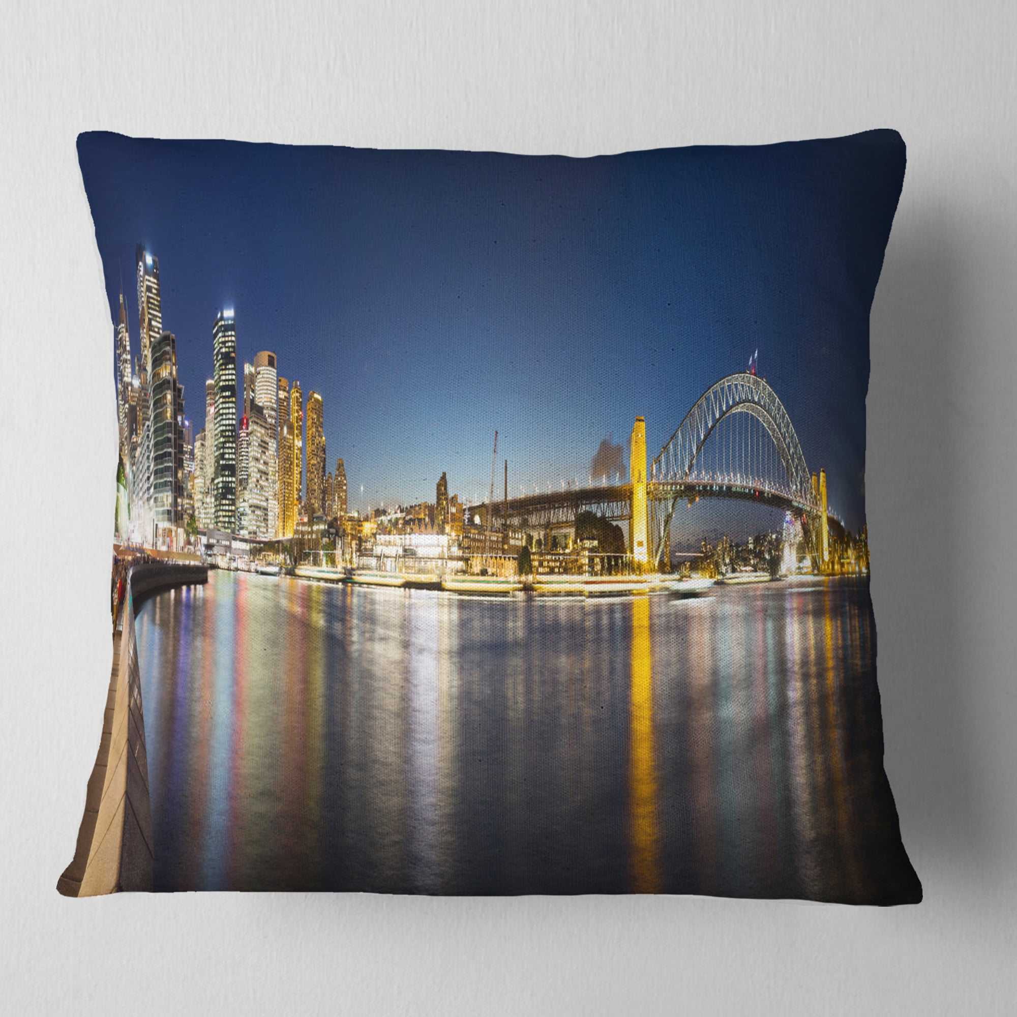 Designart Cityscape Sydney Nightfall Panorama - Cityscape Throw Pillow - 16x16