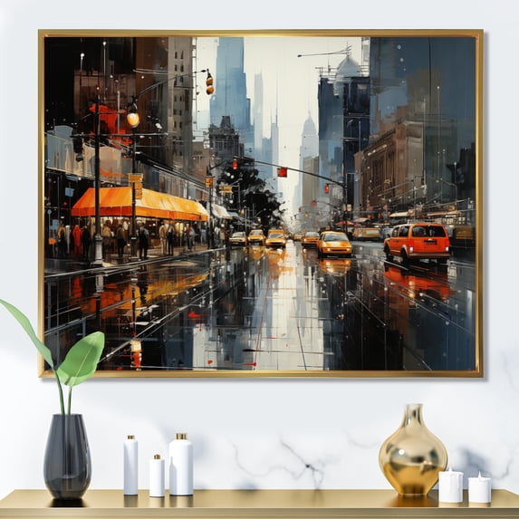 Designart "Cityscape composition II" Abstract Collages Floater Framed Wall Art Living Room