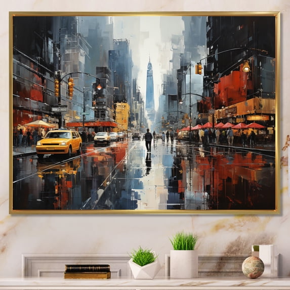 Designart "Cityscape composition VI" Abstract Collages Floater Framed Canvas Art Print