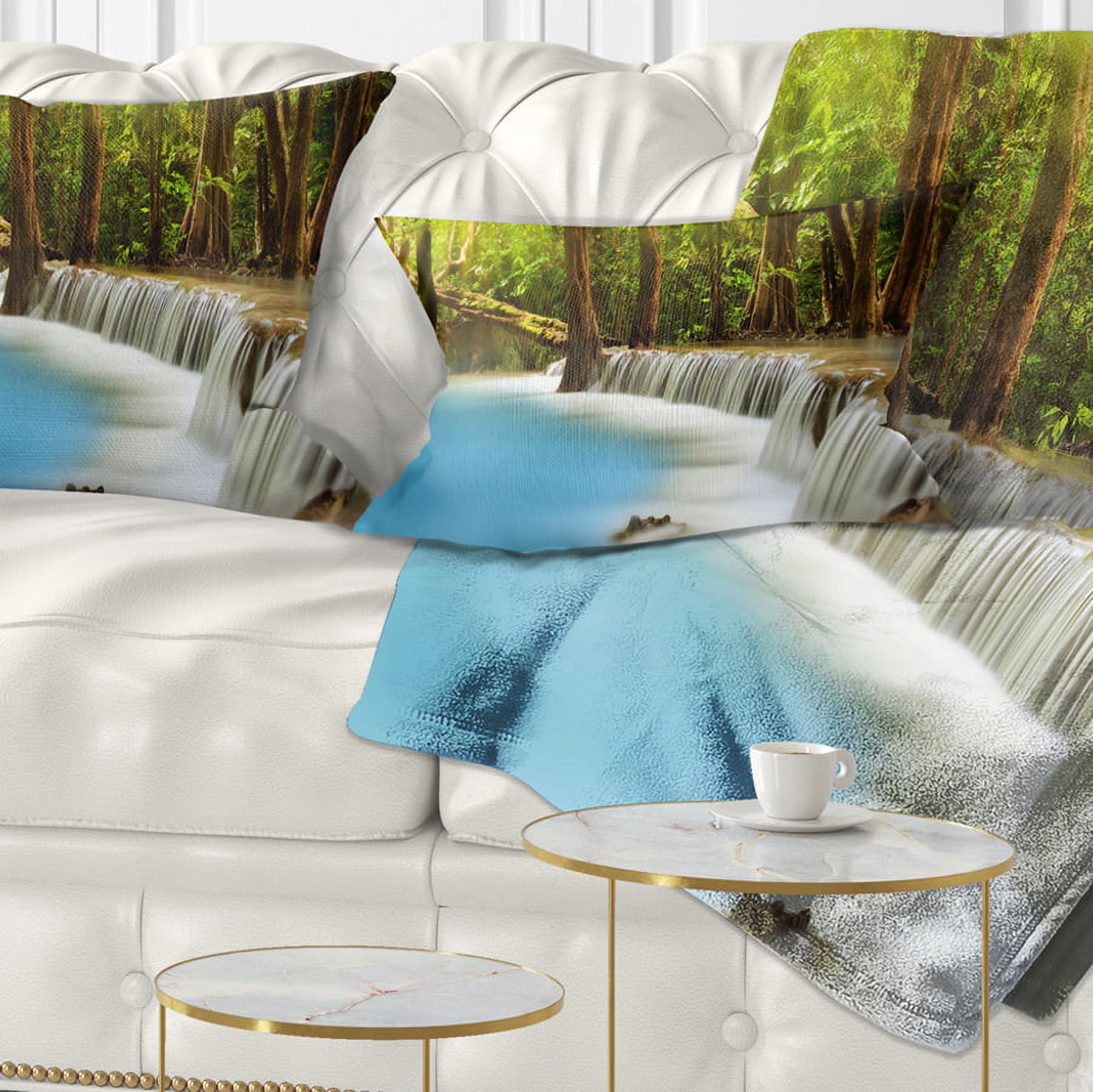 Designart Clam Huai Mae Kamin Waterfall - Landscape Printed Throw Pillow - 12x20
