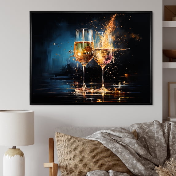 Designart "Claret Brilliance Cheers to Vintage Wine" Food & Beverage Framed Wall Art - Traditional Black Wine Living Room Framed Canvas Art