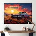 thumbnail image 1 of Designart "Classic American Vibes Pink and Yellow Sunset Ride" Transportation Wall Art - Modern Pink Car Old American Living Room Canvas Art, 1 of 4