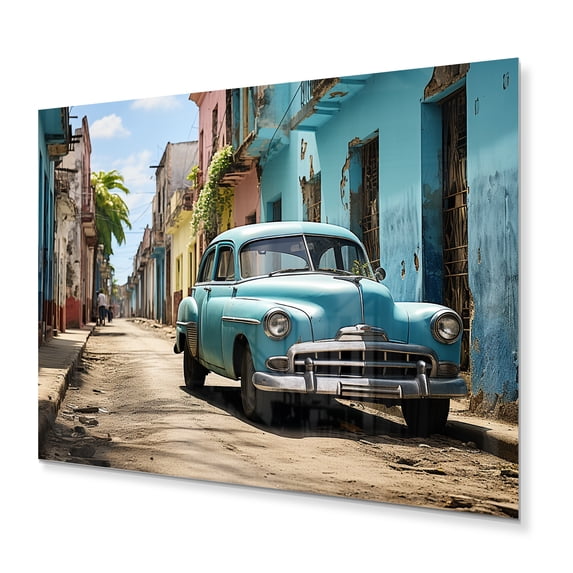 Designart "Classic Blue Car A Cuban Gem" Transportation Metal Wall Decor