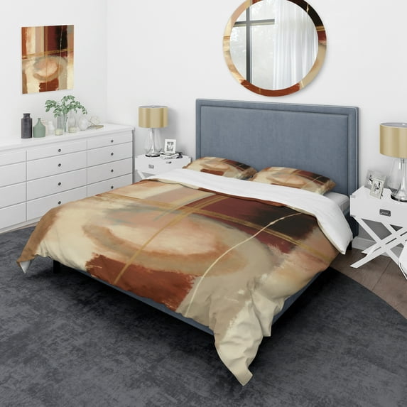 Designart "Classic Brown Essentials VI" Abstract Bedding Covert Set - Modern Brown Bed Set With 2 Shams