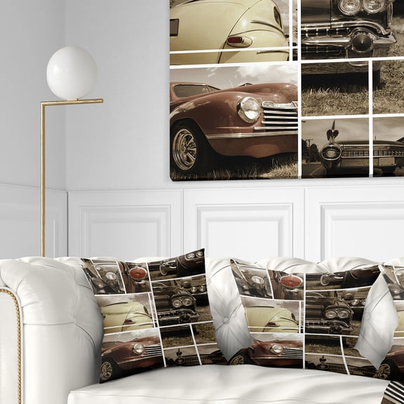 Designart Classic Car Collection Collage - Abstract Throw Pillow - 16x16