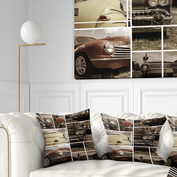 Designart Classic Car Collection Collage - Abstract Throw Pillow - 18x18