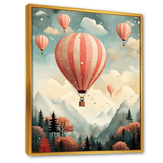 Designart "Classic Charm Of Hot Air Balloon" Hot Air Balloon Floater Framed Canvas Wall Art