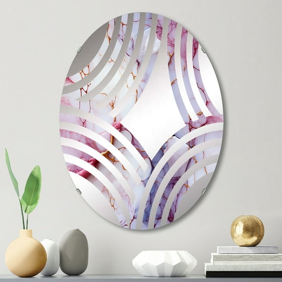Designart "Classic Delights in Timeless Gold Marble III" Marble Baptist Fan Round Wall Mirror - Oval Printed Decorative Mirror - Multiple Color Options