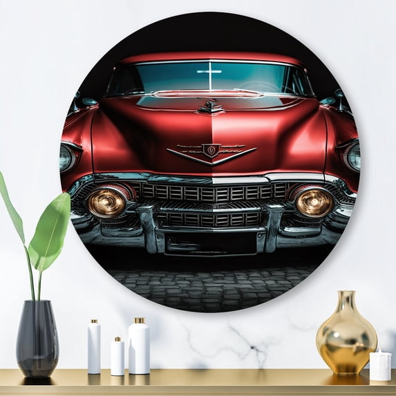Designart "Classic Elegance Black and Silver II" Retro Car Metal Round Wall Decor