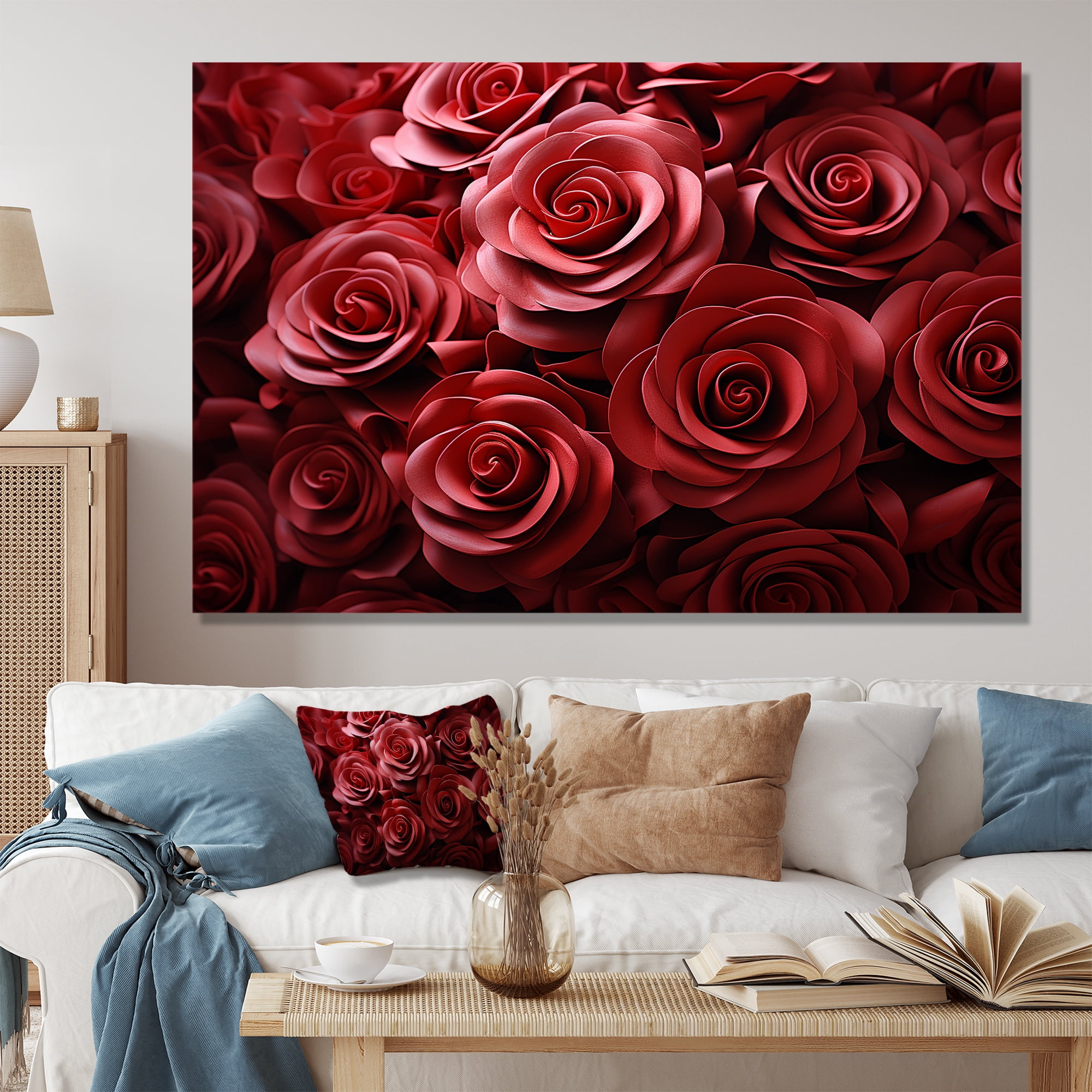 Designart "Classic Elegance Red Rose Resonance I" Extra Large Floral ...