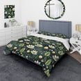 thumbnail image 1 of Designart "Classic Green Harmony Bouquet I" White Cottage Bedding Cover Set With 2 Shams Full - Queen, 1 of 5