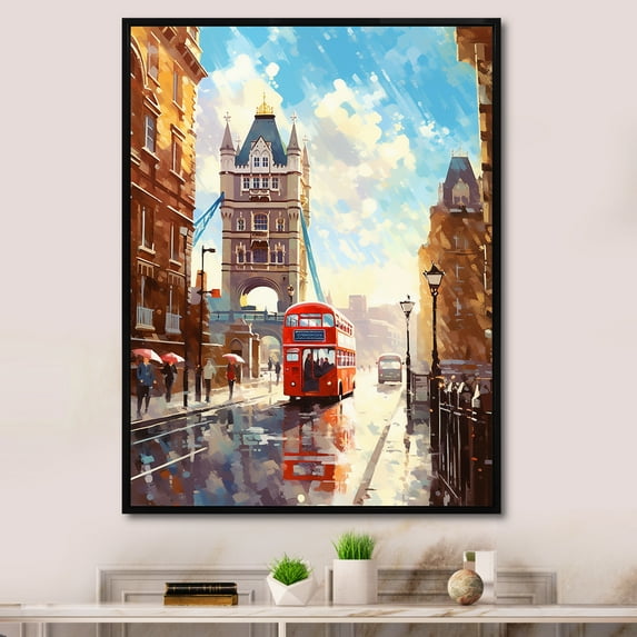 Designart "Classic London United Kingdom View I" City Floater Framed Wall Decor
