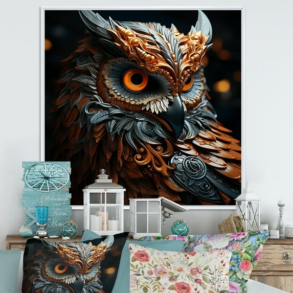 Designart "Classic Nocturnal Owl Gaze I" Animals Owl Floater Framed Wall Art Living Room