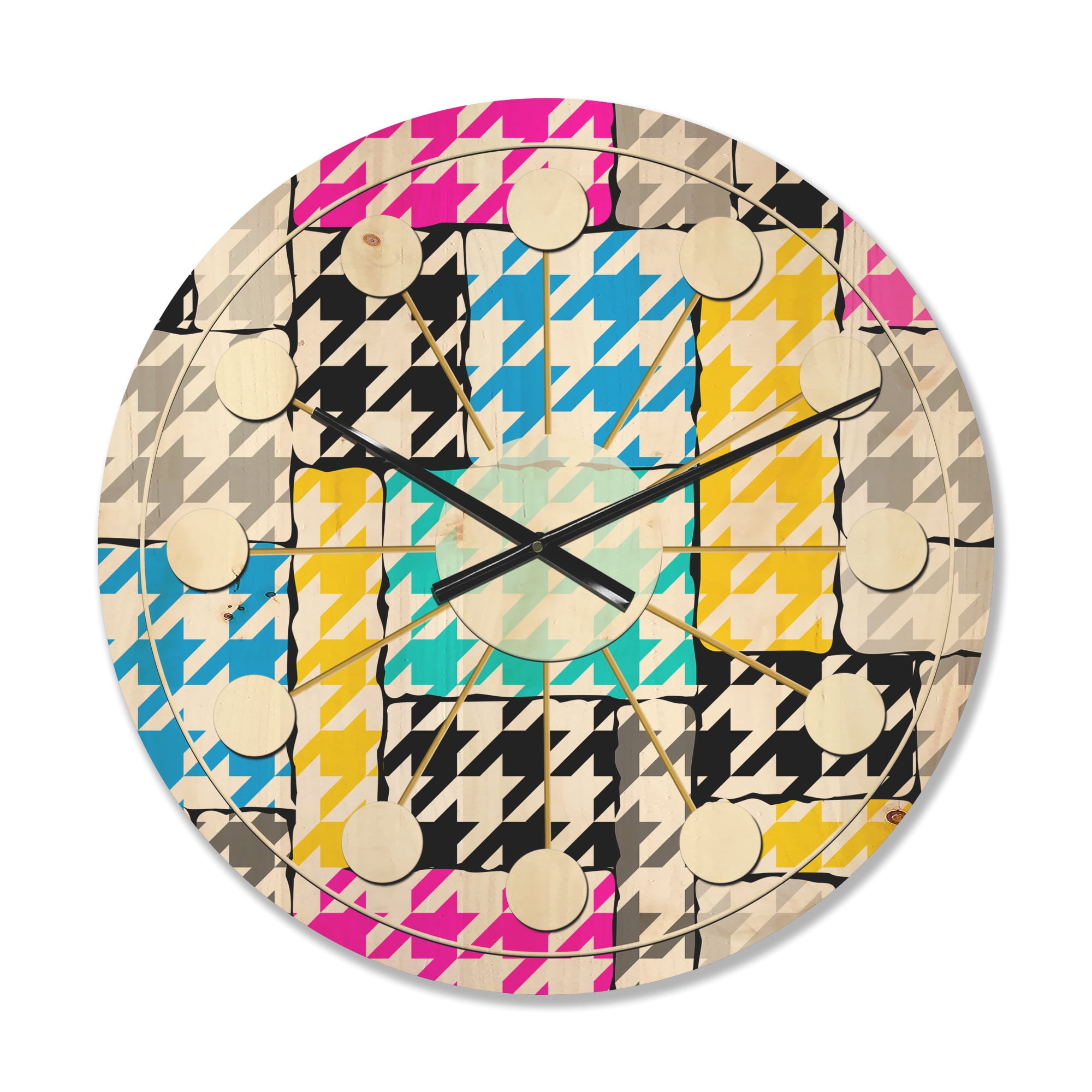 Designart 'Classic Pattern Hounds-tooth' Mid-Century Modern Wood Wall Clock