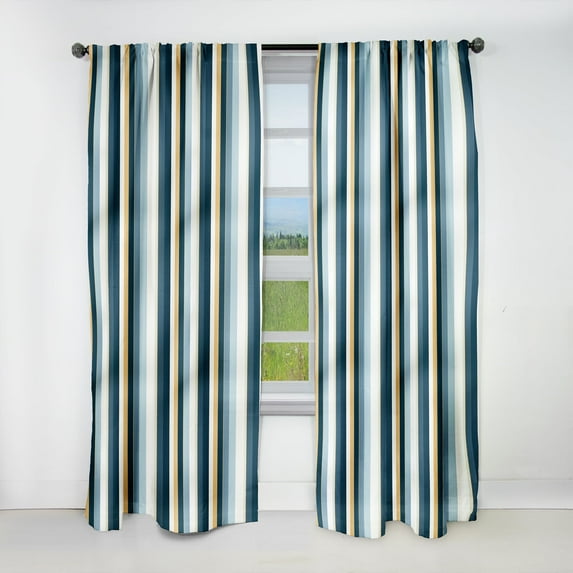 Designart "Classic Pinstripes In Blue And White" Striped Blackout Room Darkening Curtain Panel