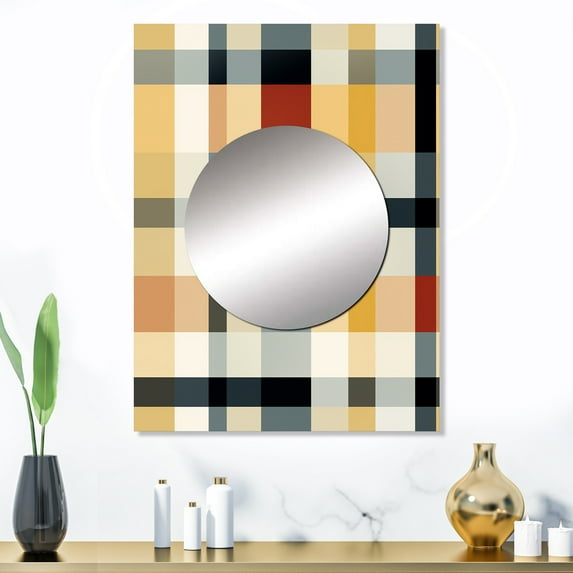 Designart "Classic Plaid Elegance" Plaid Mirror Wall Decor - Vintage Cream Plaid Living Room Wall Mirror Art - 32" x 24" Inch