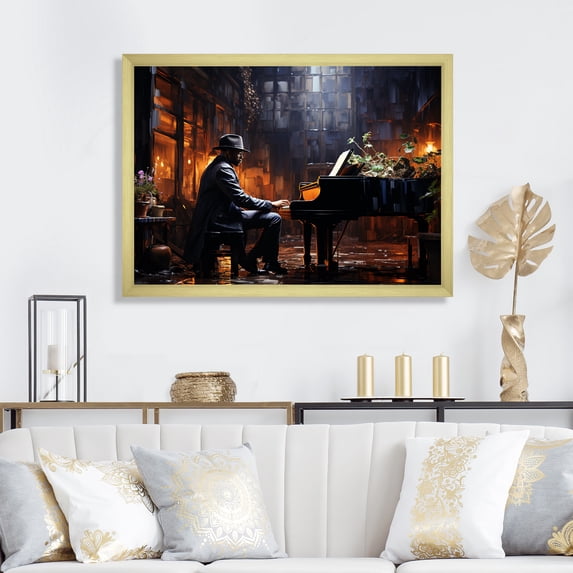 Designart "Classic Red Piano Musician in Vintage Elegance III" Music Framed Wall Art Decor - Vintage Black Music Piano Living Room Framed Canvas Art