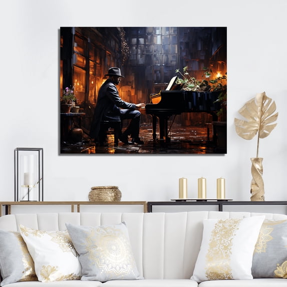 Designart "Classic Red Piano Musician in Vintage Elegance III" Music Wall Art - Vintage Black Music Piano Bedroom Canvas Wall Art